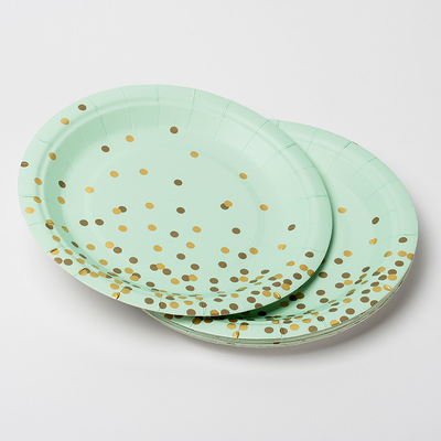 Бумажные тарелки FSC анти- грязные Biodegradable с золотым дизайном точки