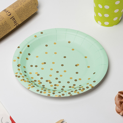 Бумажные тарелки FSC анти- грязные Biodegradable с золотым дизайном точки
