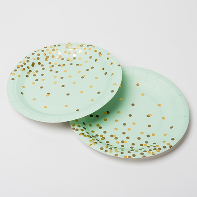 Бумажные тарелки FSC анти- грязные Biodegradable с золотым дизайном точки