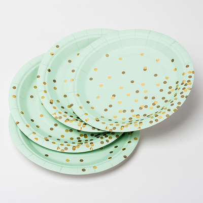 Бумажные тарелки FSC анти- грязные Biodegradable с золотым дизайном точки